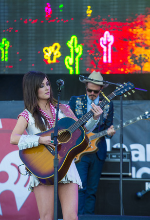 LAS VEGAS - SEP 20: Singer Kasey Musgraves performs on stage at the 2014 iHeartRadio Music Festival Village on September 20, 2014 in Las Vegas.のeditorial素材