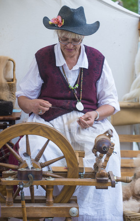 FORT BRIDGER , WYOMING - AUG 30 : Unidentified participant in the Fort Bridger Rendezvous held in Fort Bridger Wyoming on August 30 2014. Rendezvous is a mountain man celebration of the Fur Trade Era のeditorial素材