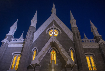 SALT LAKE CITY , UTAH - AUG 31 : The Salt Lake City Assembly Hall on August 31 2014. The Assembly Hall is a Victorian Gothic congregation hall located in Temple Square in Salt Lake City, Utahのeditorial素材