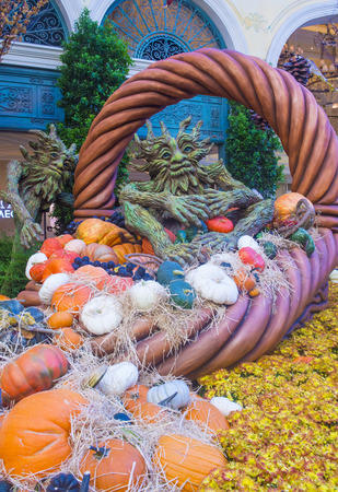 LAS VEGAS - SEP 18 : Fall season in Bellagio Hotel Conservatory & Botanical Gardens on September 18, 2014 in Las Vegas. There are five seasonal themes that the Conservatory undergoes each year.のeditorial素材