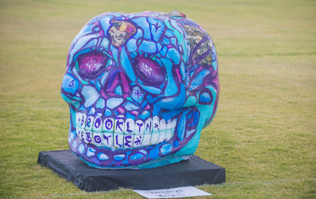 COACHELLA , CALIFORNIA - NOV 01 : Traditional Mexican Painted Skull at the Dia De Los Muertos...
