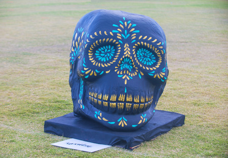 COACHELLA , CALIFORNIA - NOV 01 : Traditional Mexican Painted Skull at the Dia De Los Muertos Experience in Coachella , California on November 01 2014のeditorial素材