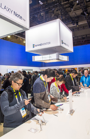 LAS VEGAS - JAN 09 : The Samsung booth at the CES show held in Las Vegas on January 09 2015 , CES is the world's leading consumer-electronics show.のeditorial素材