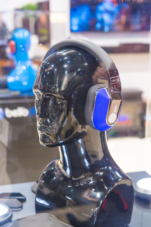 LAS VEGAS - JAN 09 : Booth of Stereo headphones at the CES show held in Las Vegas on January 09 2015 , CES is the world's leading consumer-electronics show.のeditorial素材