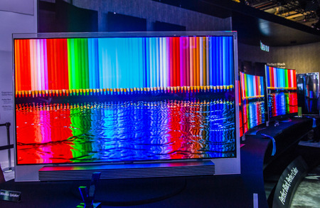 LAS VEGAS - JAN 09 : The LG booth at the CES show held in Las Vegas on January 09 2015 , CES is the world's leading consumer-electronics show.のeditorial素材