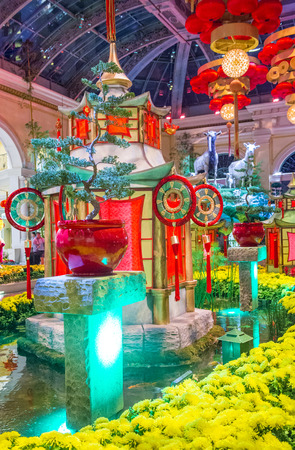 LAS VEGAS - JAN 19 : Chinese New year in Bellagio Hotel Conservatory & Botanical Gardens on January 19, 2015 in Las Vegas. There are five seasonal themes that the Conservatory undergoes each year.のeditorial素材
