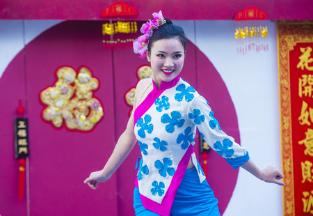 LAS VEGAS - FEB 21 : Chinese folk dancer perform at the Chinese New Year celebrations held in Las Vegas , Nevada on February 21 2015のeditorial素材