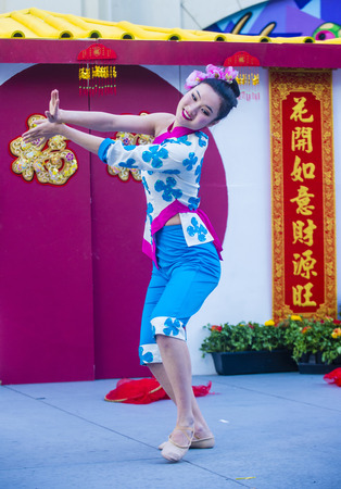 LAS VEGAS - FEB 21 : Chinese folk dancer perform at the Chinese New Year celebrations held in Las Vegas , Nevada on February 21 2015のeditorial素材