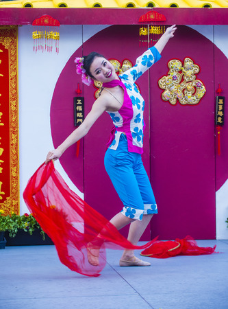 LAS VEGAS - FEB 21 : Chinese folk dancer perform at the Chinese New Year celebrations held in Las Vegas , Nevada on February 21 2015のeditorial素材