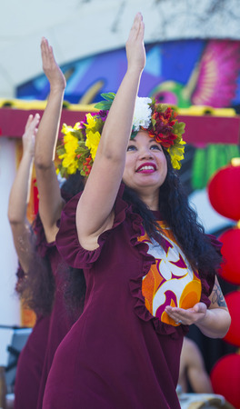 LAS VEGAS - FEB 21 : Tahitian folk dancers perform at the Chinese New Year celebrations held in Las Vegas , Nevada on February 21 2015のeditorial素材