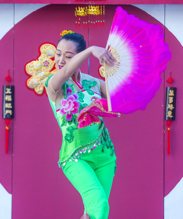 LAS VEGAS - FEB 21 : Chinese folk dancer perform at the Chinese New Year celebrations held in Las Vegas , Nevada on February 21 2015のeditorial素材