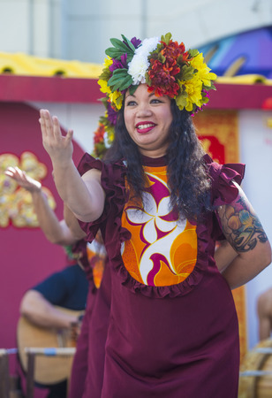 LAS VEGAS - FEB 21 : Tahitian folk dancer perform at the Chinese New Year celebrations held in Las Vegas , Nevada on February 21 2015のeditorial素材