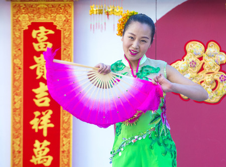 LAS VEGAS - FEB 21 : Chinese folk dancer perform at the Chinese New Year celebrations held in Las Vegas , Nevada on February 21 2015のeditorial素材