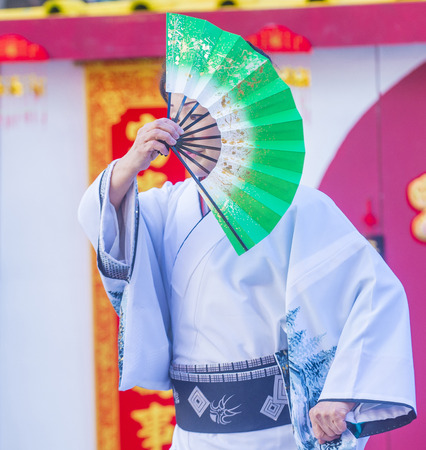 LAS VEGAS - FEB 21 : Japanese folk dancer perform at the Chinese New Year celebrations held in Las Vegas , Nevada on February 21 2015のeditorial素材