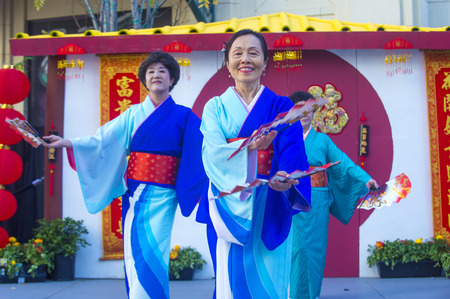 LAS VEGAS - FEB 21 : Japanese folk dancers perform at the Chinese New Year celebrations held in Las Vegas , Nevada on February 21 2015のeditorial素材