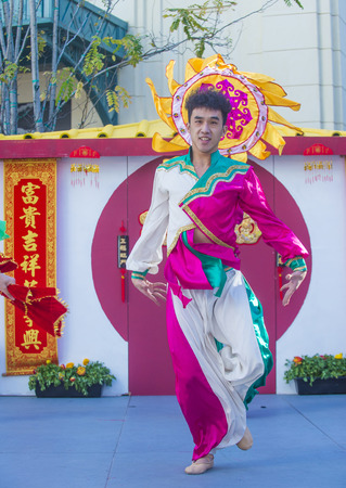 LAS VEGAS - FEB 21 : Chinese folk dancer perform at the Chinese New Year celebrations held in Las Vegas , Nevada on February 21 2015のeditorial素材