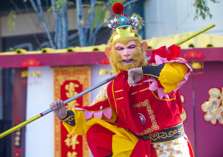 LAS VEGAS - FEB 21 : Actor dressed as a Monkey King perform at the Chinese New Year celebrations held in Las Vegas , Nevada on February 21 2015のeditorial素材