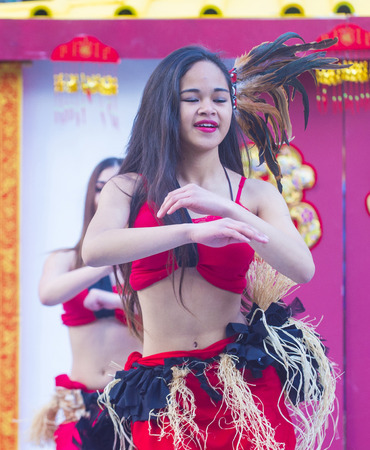 LAS VEGAS - FEB 21 : Tahitian folk dancers perform at the Chinese New Year celebrations held in Las Vegas , Nevada on February 21 2015のeditorial素材