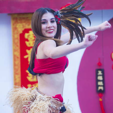 LAS VEGAS - FEB 21 : Tahitian folk dancer perform at the Chinese New Year celebrations held in Las Vegas , Nevada on February 21 2015のeditorial素材