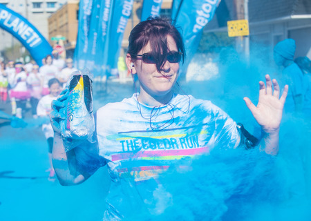 LAS VEGAS - FEB 28 : An unidentified runner at the Las Vegas Color Run on February 28 2015. The...