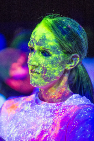 LAS VEGAS - FEB 28 : Runner participates at the Blacklight race in Las Vegas on February 28 2015  , The Blacklight Run is a unique night 5K fun run focused on UV Neon Glowing funのeditorial素材