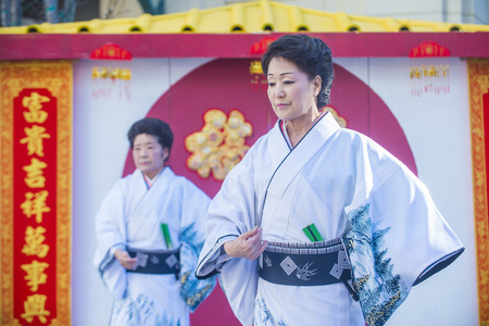 LAS VEGAS - FEB 21 : Japanese folk dancers perform at the Chinese New Year celebrations held in Las Vegas , Nevada on February 21 2015のeditorial素材