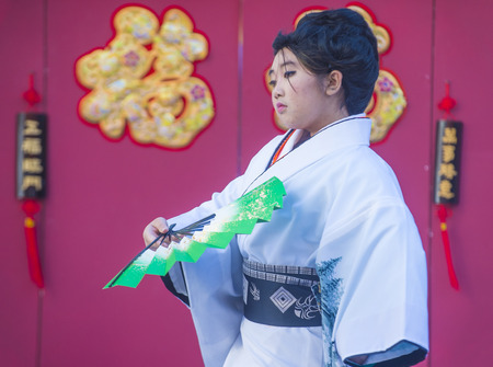 LAS VEGAS - FEB 21 : Japanese folk dancer perform at the Chinese New Year celebrations held in Las Vegas , Nevada on February 21 2015のeditorial素材