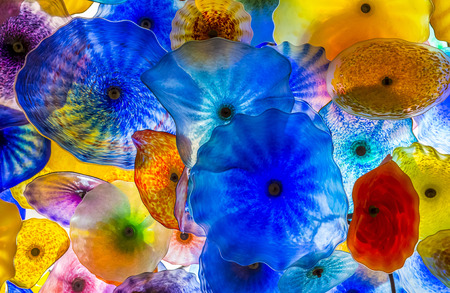 LAS VEGAS - MARCH 18 : The Hand Blown Glass Flower Ceiling at the Bellagio Hotel on March 18, 2015 in Las Vegas. is comprised of 2,000  glass blossoms by glass sculptor Dale Chihulyのeditorial素材