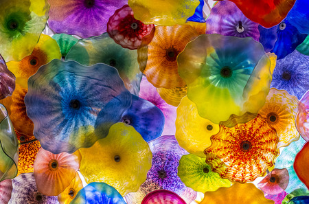 LAS VEGAS - MARCH 18 : The Hand Blown Glass Flower Ceiling at the Bellagio Hotel on March 18, 2015 in Las Vegas. is comprised of 2,000  glass blossoms by glass sculptor Dale Chihulyのeditorial素材