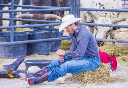 LAS VEGAS - MAY 16 : Cowboy preparing for the Helldorado days Rodeo , A professional rodeo held in Las Vegas, Nevada on May 16 , 2015のeditorial素材