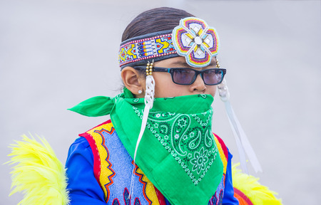 LAS VEGAS - MAY 24 : Native American boy takes part at the 26th Annual Paiute Tribe Pow Wow on May 24 , 2015 in Las Vegas Nevada. Pow wow is native American cultural gathernig event.のeditorial素材