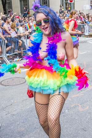 NEW YORK -  JUNE 28 : Participant march in the Gay Pride Parade on June 28, 2015 in New York City The parade is held two days after the U.S. Supreme Court's decision allowing gay marriage in the U.S.のeditorial素材