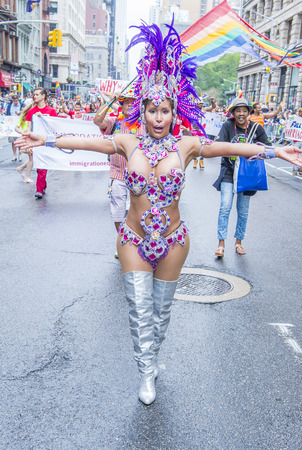NEW YORK -  JUNE 28 : Participants march in the Gay Pride Parade on June 28, 2015 in New York City The parade is held two days after the U.S. Supreme Court's decision allowing gay marriage in the U.S.のeditorial素材