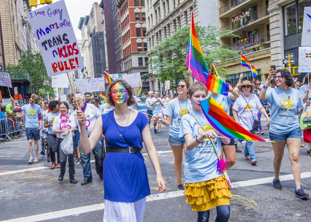 NEW YORK -  JUNE 28 : Participants march in the Gay Pride Parade on June 28, 2015 in New York City The parade is held two days after the U.S. Supreme Court's decision allowing gay marriage in the U.S.のeditorial素材