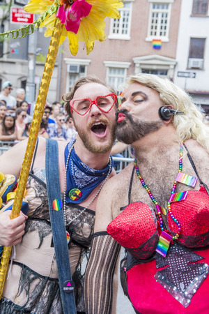NEW YORK -  JUNE 28 : Participants march in the Gay Pride Parade on June 28, 2015 in New York City The parade is held two days after the U.S. Supreme Court's decision allowing gay marriage in the U.S.のeditorial素材
