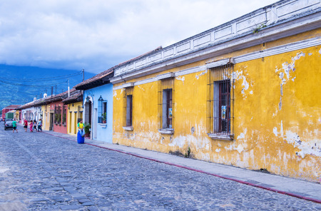 ANTIGUA , GUATEMALA - JULY 30 : Street view of Antigua Guatemala on July 30 2015. The historic city Antigua is UNESCO World Heritage Site since 1979.のeditorial素材