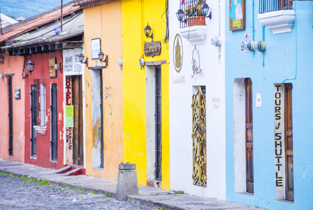 ANTIGUA , GUATEMALA - JULY 30 : Street view of Antigua Guatemala on July 30 2015. The historic city Antigua is UNESCO World Heritage Site since 1979.のeditorial素材