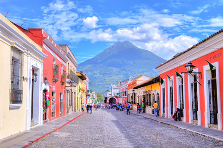ANTIGUA , GUATEMALA - JULY 30 : Street view of Antigua Guatemala on July 30 2015. The historic city Antigua is UNESCO World Heritage Site since 1979.のeditorial素材