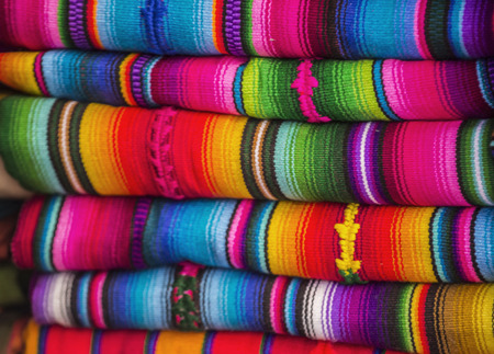 Mayan blankets textile designs on the market in Chichicastenango in Guatemalaのeditorial素材