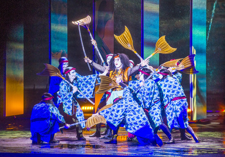 LAS VEGAS - AUG 14 : Traditional Japanese Kabuki performance in front of the Bellagio hotel and...