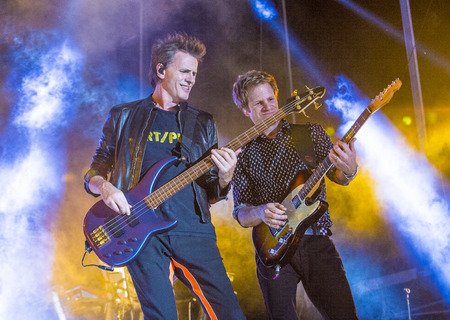 LAS VEGAS - SEP 26 : Musicians John Taylor (L) and Roger Taylor of Duran Duran perform onstage...