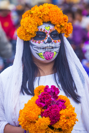 OAXACA , MEXICO - NOV 02 : Unidentified participant on a carnival of the Day of the Dead in Oaxaca, Mexico on November 02 2015. The Day of the Dead is one of the most popular holidays in Mexicoのeditorial素材