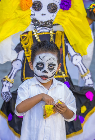 OAXACA , MEXICO  - NOV 02 : Unknown participant on a carnival of the Day of the Dead in Oaxaca, Mexico, on November 02 2015. The Day of the Dead is one of the most popular holidays in Mexicoのeditorial素材