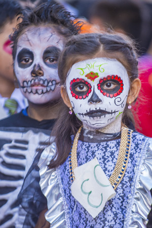 OAXACA , MEXICO  - NOV 02 : Unknown participants on a carnival of the Day of the Dead in Oaxaca, Mexico, on November 02 2015. The Day of the Dead is one of the most popular holidays in Mexicoのeditorial素材