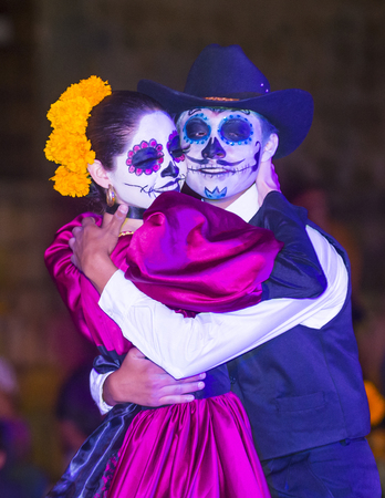 OAXACA , MEXICO - NOV 02 : Unidentified participants on a carnival of the Day of the Dead in Oaxaca, Mexico on November 02 2015. The Day of the Dead is one of the most popular holidays in Mexicoのeditorial素材