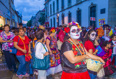 OAXACA , MEXICO  - NOV 02 : Unknown participants on a carnival of the Day of the Dead in Oaxaca, Mexico, on November 02 2015. The Day of the Dead is one of the most popular holidays in Mexicoのeditorial素材