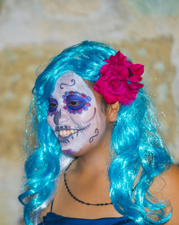 OAXACA , MEXICO  - NOV 02 : Unknown participant on a carnival of the Day of the Dead in Oaxaca, Mexico, on November 02 2015. The Day of the Dead is one of the most popular holidays in Mexicoのeditorial素材