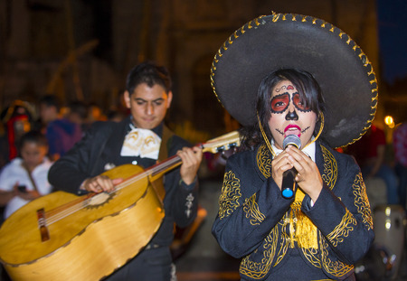 OAXACA , MEXICO - NOV 02 : Unidentified participants on a carnival of the Day of the Dead in Oaxaca, Mexico on November 02 2015. The Day of the Dead is one of the most popular holidays in Mexicoのeditorial素材