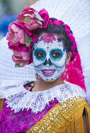 OAXACA , MEXICO  - NOV 02 : Unknown participant on a carnival of the Day of the Dead in Oaxaca, Mexico, on November 02 2015. The Day of the Dead is one of the most popular holidays in Mexicoのeditorial素材