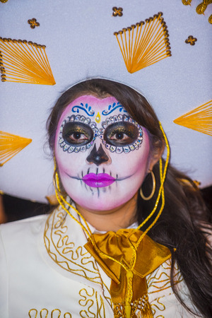 OAXACA , MEXICO - NOV 02 : Unidentified participant on a carnival of the Day of the Dead in Oaxaca, Mexico on November 02 2015. The Day of the Dead is one of the most popular holidays in Mexicoのeditorial素材